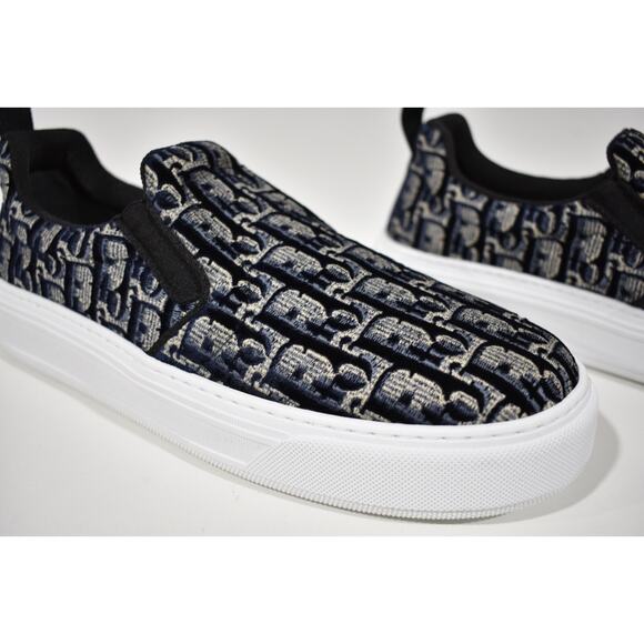 Dior Solar Blue Velvet Oblique Logo White Flat Skate Slip On Low Sneaker 41.5 - Picture 4 of 12